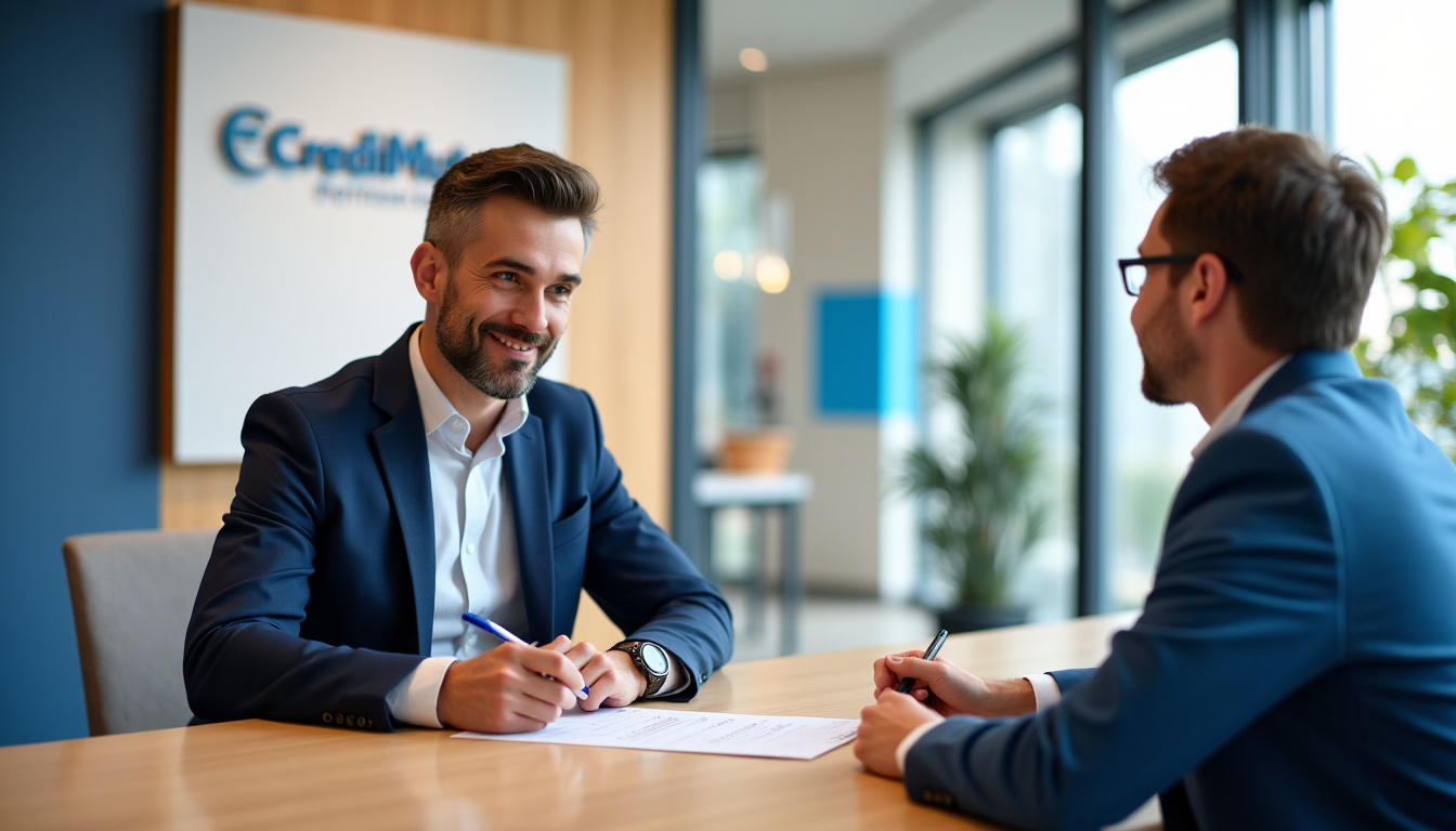 Client remplissant un formulaire d’ouverture de compte en agence bancaire Crédit Mutuel Roanne