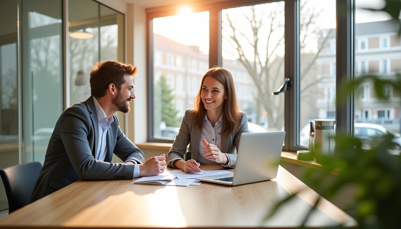 Conseiller bancaire en discussion avec un client dans une agence Crédit Agricole