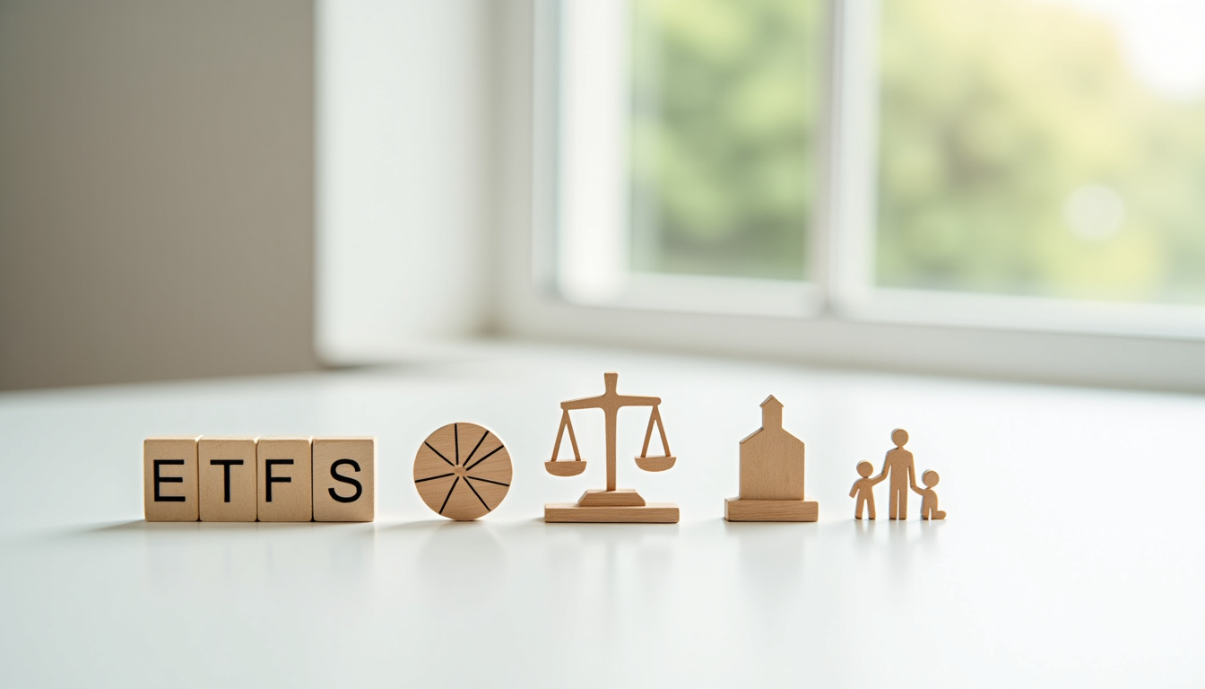 Illustration de différents placements fiables: ETF, SCPI, assurance-vie, crowdfunding régulé