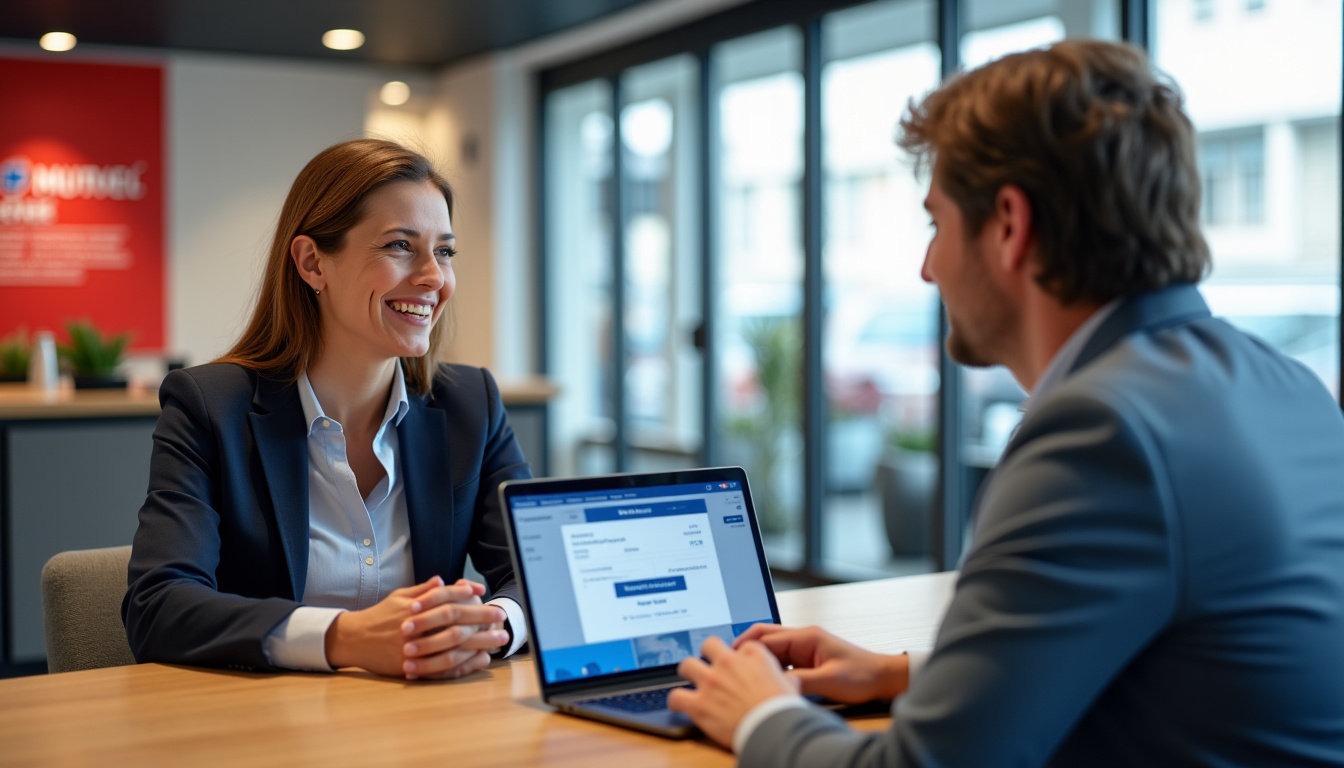 Un conseiller du Crédit Mutuel du Sud-Ouest aidant un client en agence