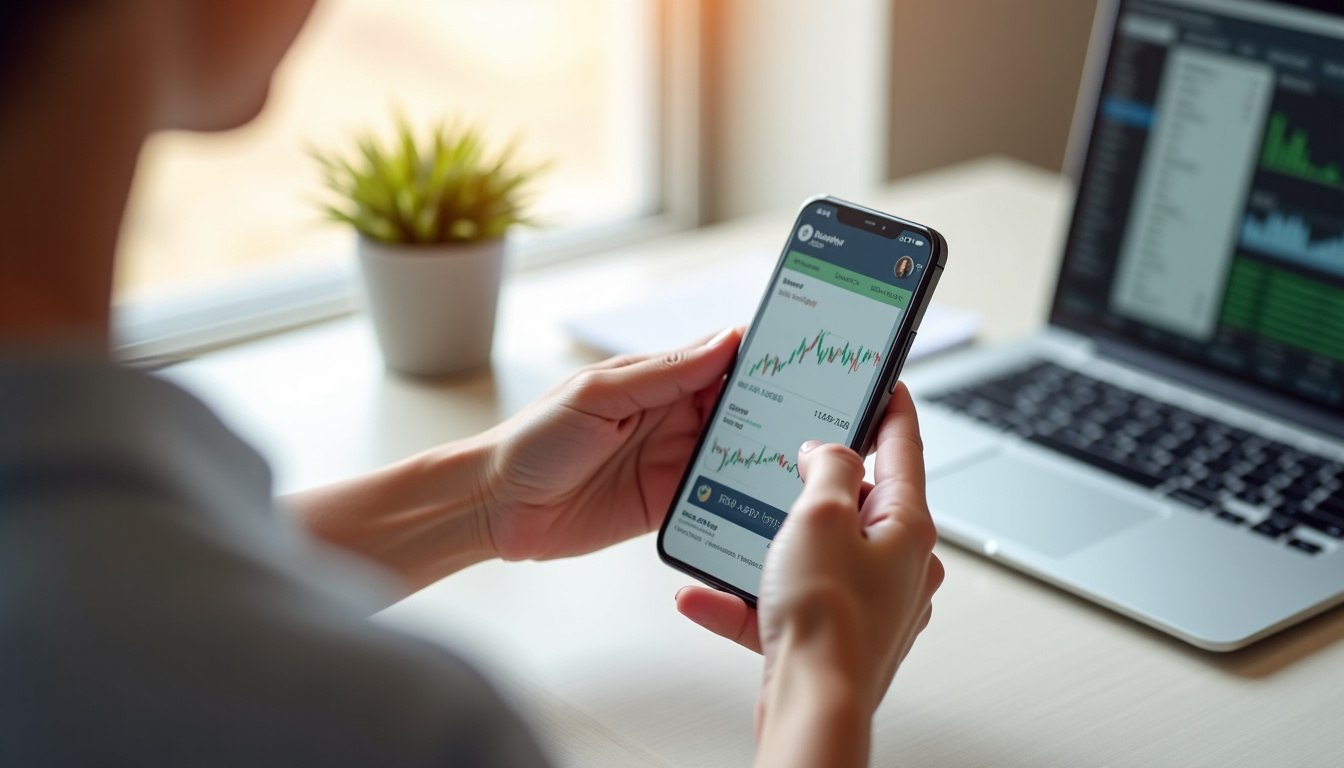 Jeune adulte utilisant son téléphone pour investir de l’argent via une application mobile